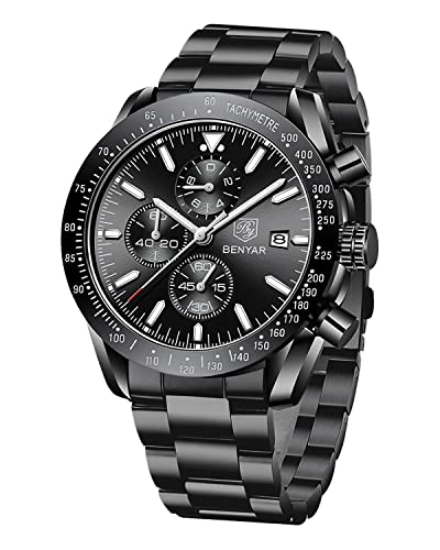 BY BENYAR (ベニヤー)製 腕時計 メンズ クロノグラフ メンズウォッチ アナログ クォーツ ムーブメント クラシック スタイリッシュ スポーツ デザイナー ファッション カジュアル 腕時計 30m 防水 日付 エレガント ギフト 男性用